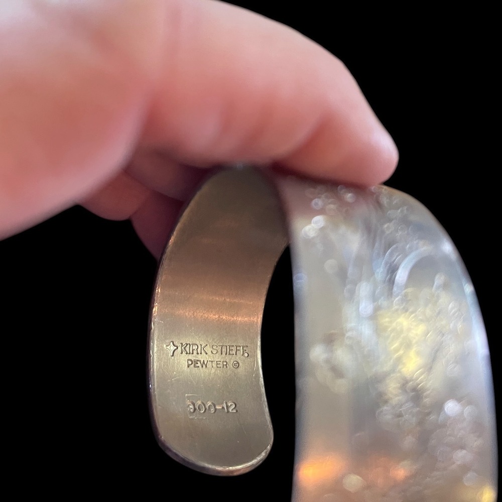 Vintage Wide Cuff Kirk Stieff Pewter Narcissus Floral Cuff Bracelet 900-12 - Picture 8 of 8